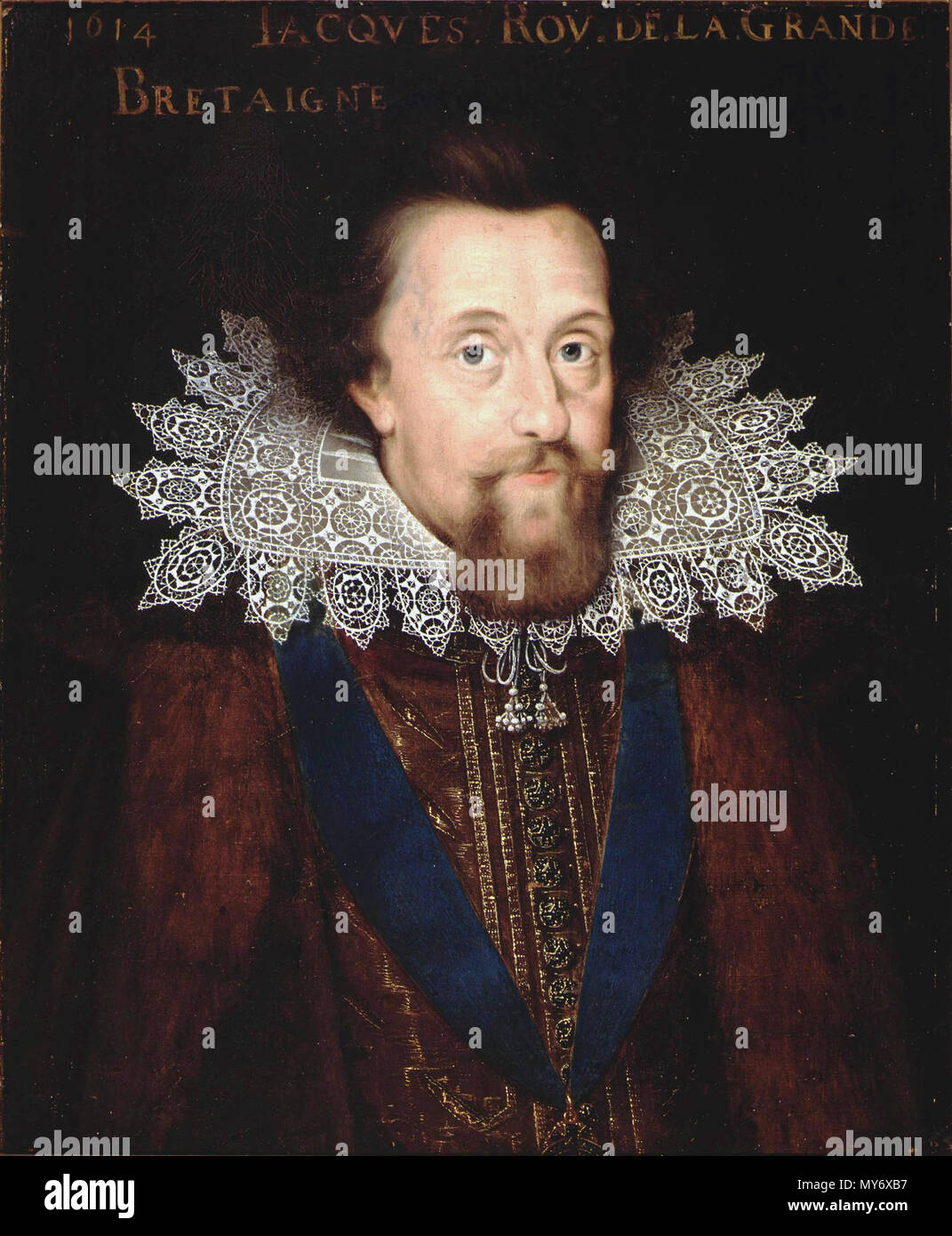 . Portrait de Jacques I (1566-1625), roi d'Angleterre . Nederlands : Portret van Jacobus J van Engeland. 1614. huile sur toile. 62 × 51,5 × 20,2 cm (24,4 in). La Haye, Mauritshuis. . 1614. Anonyme (Pays Bas) 1614 433 Portrait de Jacques d'Angleterre 105 Mauritshuis Banque D'Images