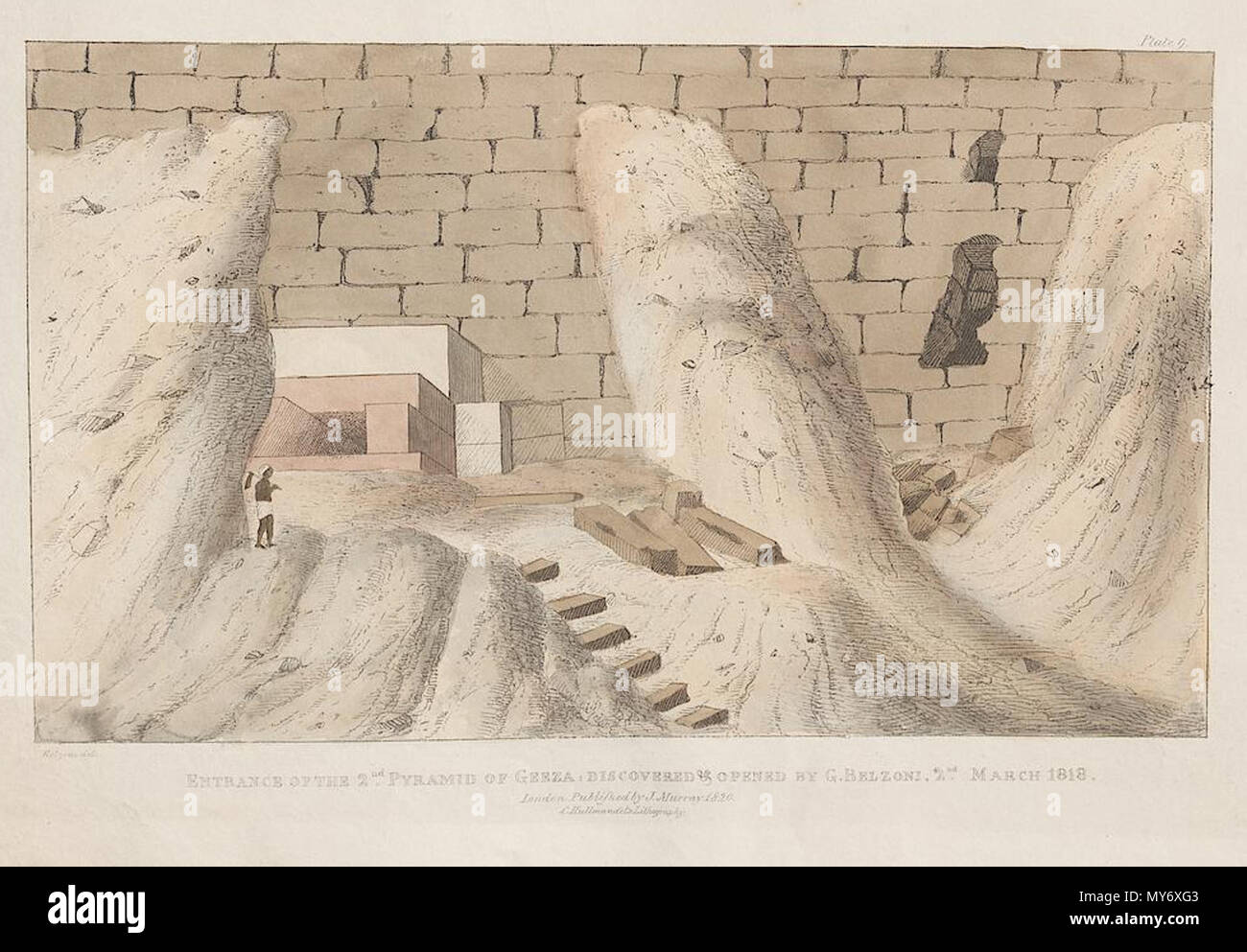 . Polski : piramidy Chefrena Górne acceuil n'odkryte Belzoniego G. przez . 8 février 2014, 15:53:18. Agostino Aglio 165 Entrée de 2.ème pyramide de Geeza découvert et ouvert par G.Belzoni Banque D'Images