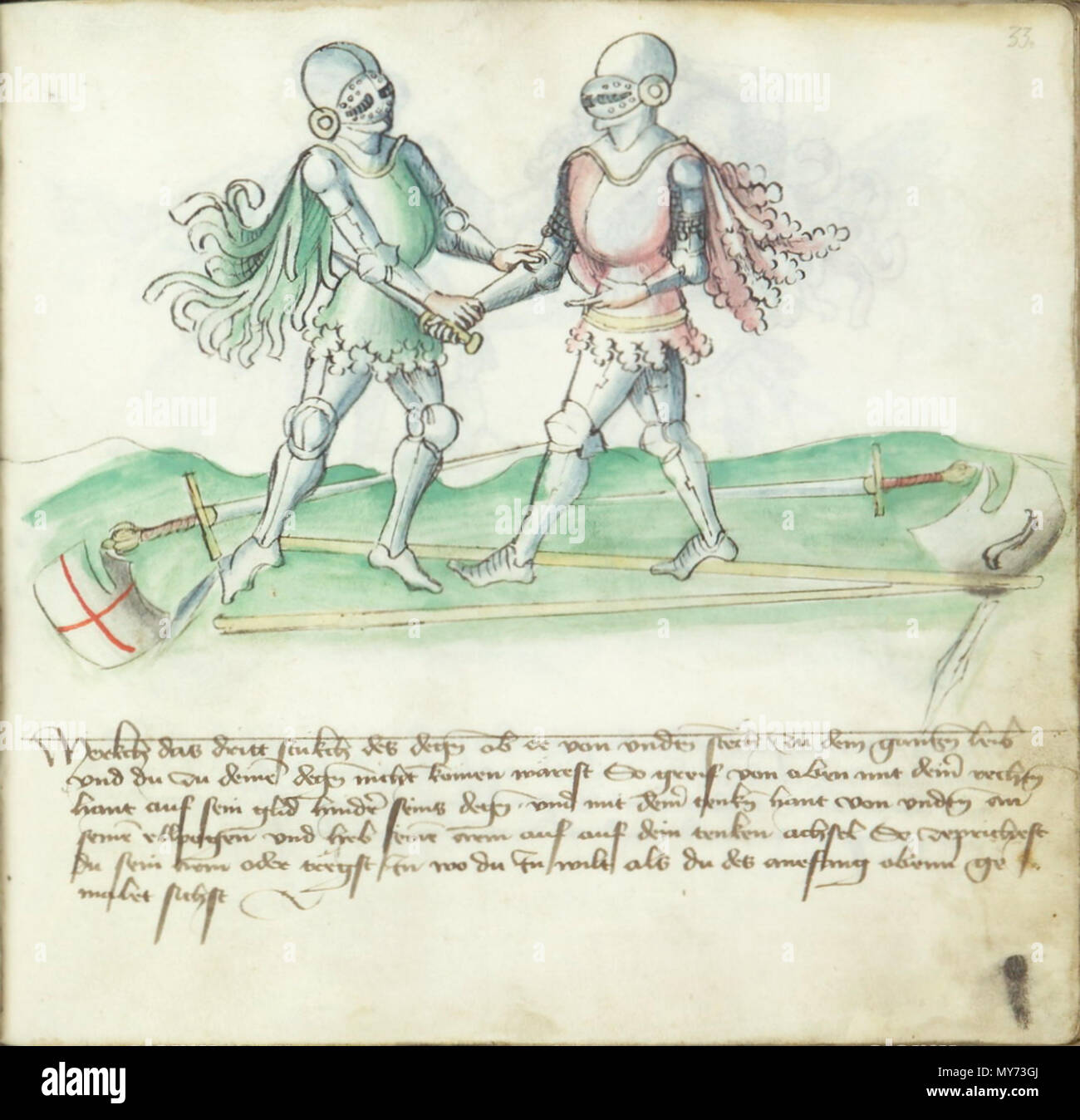 . Anglais : De la wikipedia:Kunsthistorisches Museum Mme KK5013, intitulé Gladiatoria après l'inscription au début de la wikipedia:Bibliothèque Jagellonne Mme Germ.Pinte.16 (un autre exemplaire du manuscrit). 12 septembre 2005, 00:28:59. 374 anonyme Mme KK5013 33r Banque D'Images