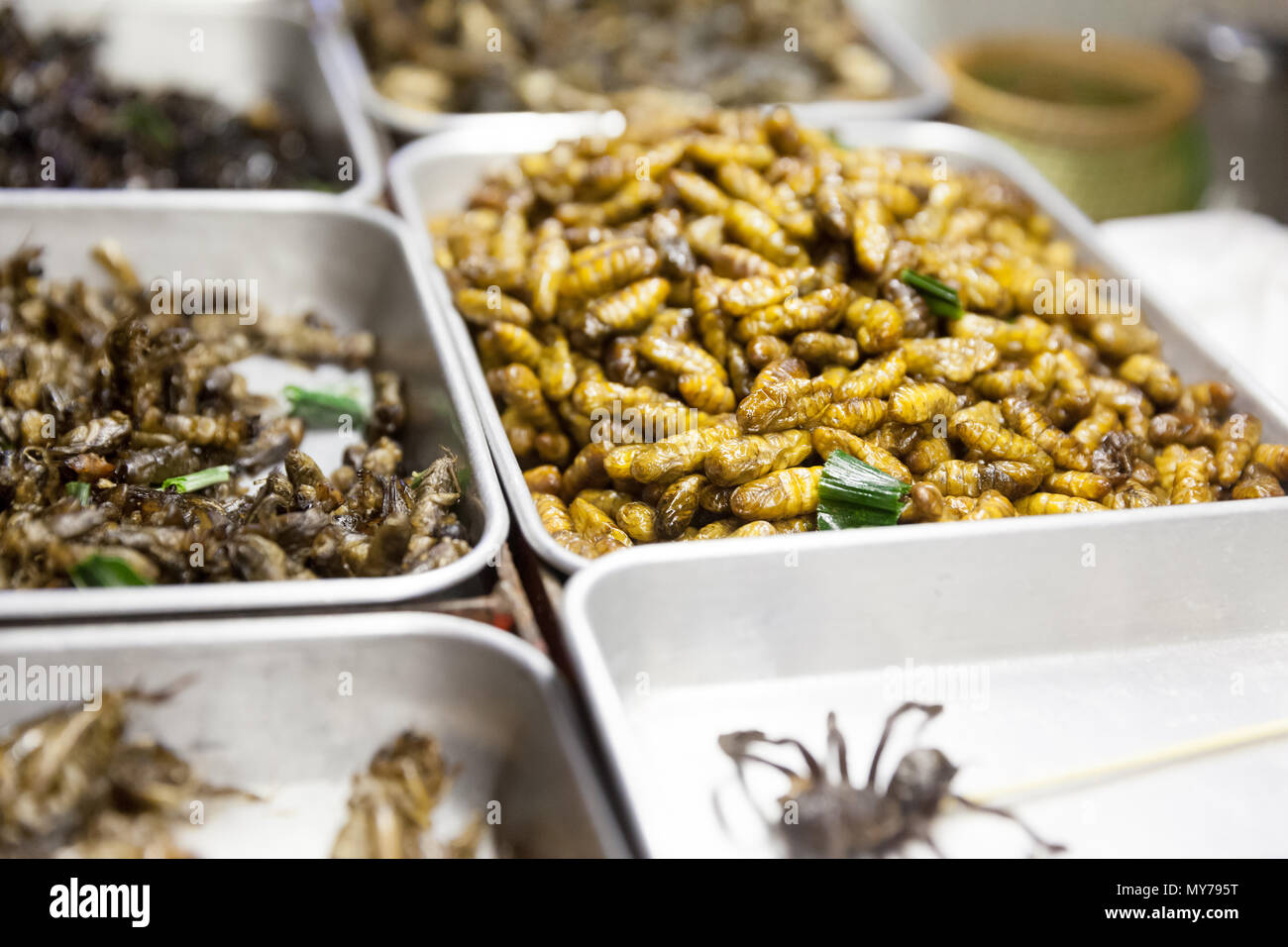 Différents types d'aliments frais en centre-ville de Bangkok. Banque D'Images
