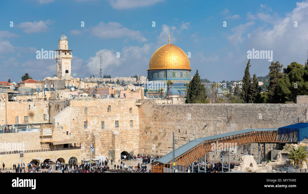 Une vue sur le mont du Temple dans la vieille ville de Jérusalem, Israël Banque D'Images