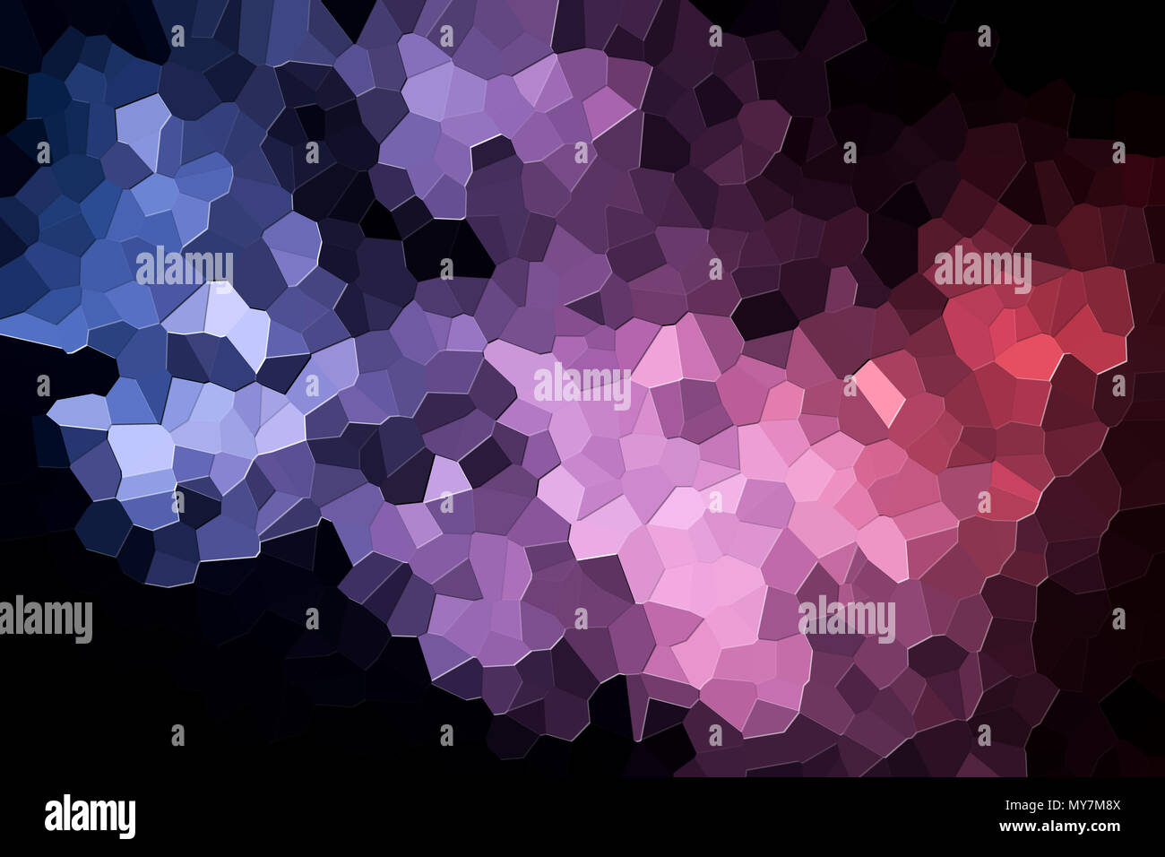 Une photographie d'un motif géométrique abstrait de divers polygones et des triangles de rose et bleu Banque D'Images