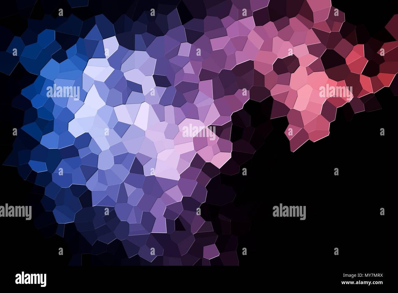 Une photographie d'un motif géométrique abstrait de divers polygones et des triangles de rose et bleu Banque D'Images