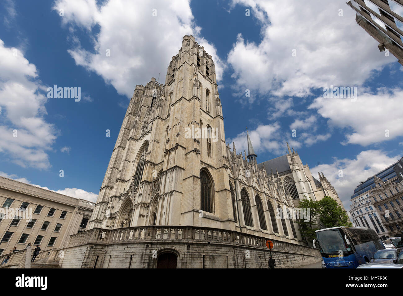 Bruxelles, Belgique. 3 mai 2018 : la cathédrale de San Miguel et Santa Gudule dans la capitale belge. Banque D'Images