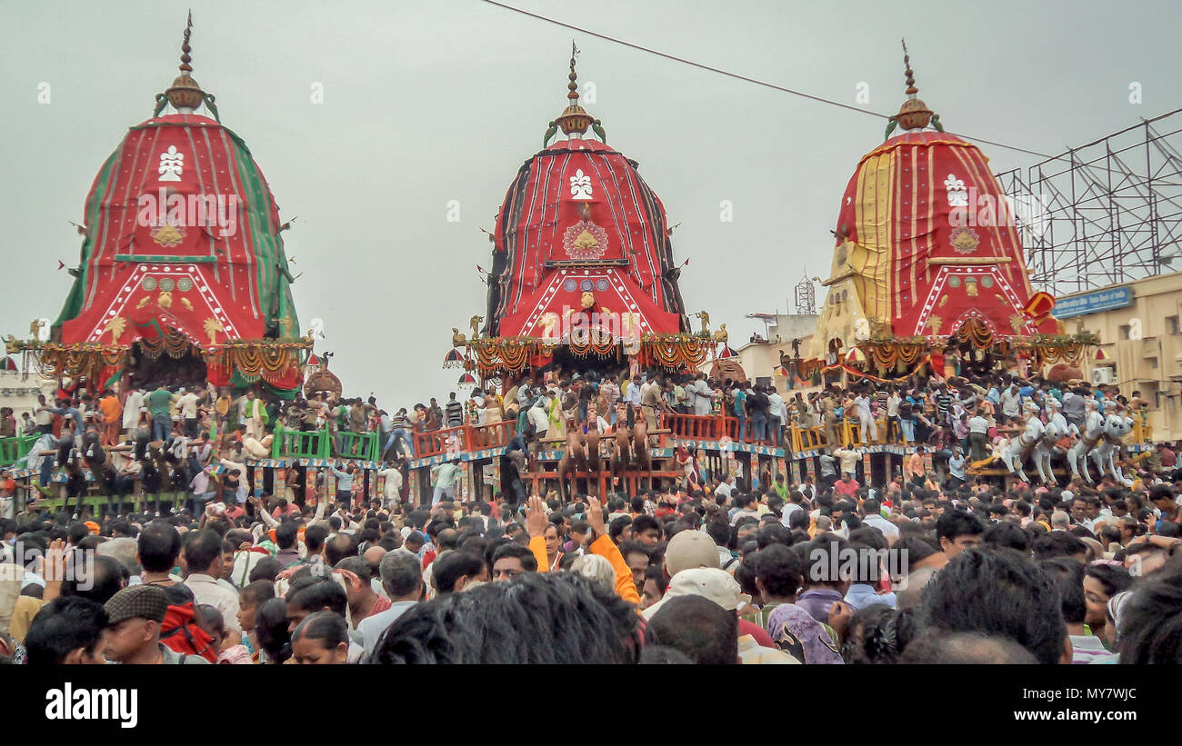 Puri, Orissa, Inde - Août 9, 2011 : un énorme rassemblement de fidèles de différentes régions de l'Inde à Puri à l'occasion de ratha yatra, Puri, Orissa, Banque D'Images