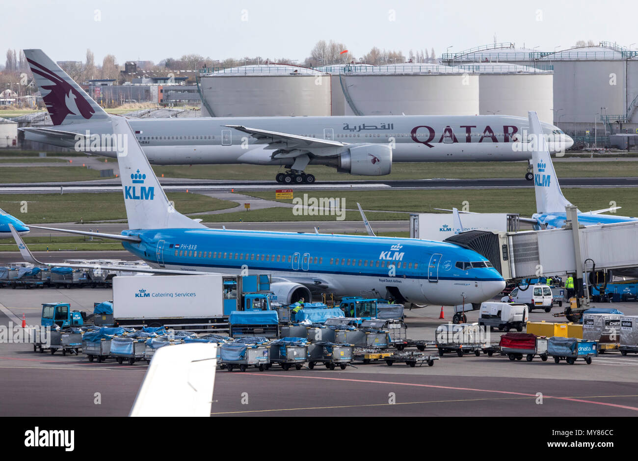 KLM aircraft, Boeing 777-3Qatar DZ, à l'aéroport d'Amsterdam-Schiphol, en Hollande du Nord, Pays-Bas, Banque D'Images