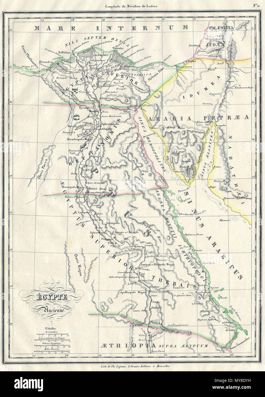 . Egypte Ancienne. Anglais : Il s'agit d'une belle lithographie sur cuivre 1837 site de l'ancienne Egypte, Nubie et Abyssina. Ces correspond approximativement aux nations modernes de l'Égypte, Soudan et Éthiopie. Comprend les anciennes nations de Haute Égypte, Basse Egypte, Heptanomis, l'Arabie, et de Judée, et Petra. De détails topographiques abondent. Tout le texte est en français ou en Latin. . 18376 1837 Malte-Brun Site de l'ancienne Egypte, Nubie ( Soudan ) et de l'Abyssinie (Ethiopie ) - Geographicus - EgyptAncient-mo-1837 Banque D'Images