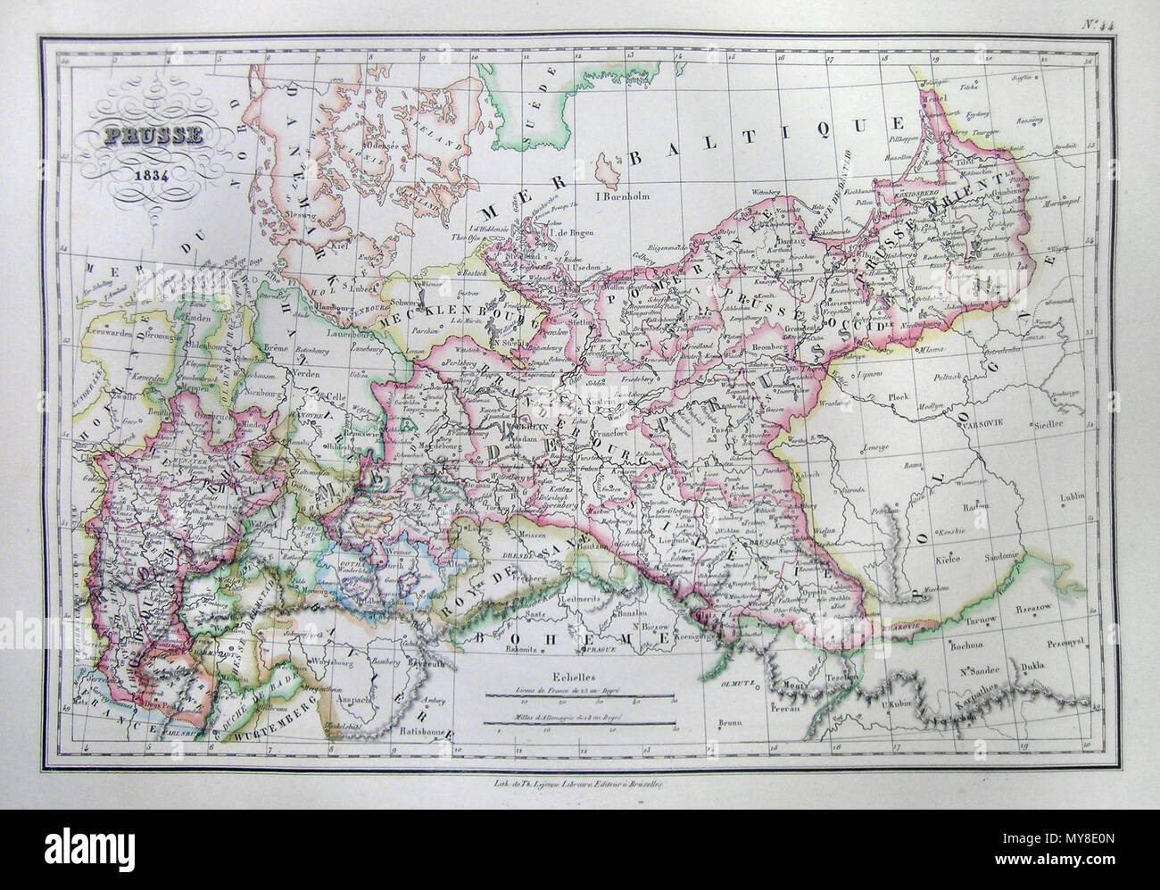 . Pétrusse 1834. Anglais : c'est une belle main 1834 Carte en couleur de l'Allemagne du Nord ou la Prusse. Comprend les parties du Danemark et de la région du Rhin. Tout le texte est en français. . 18346 1837 Malte-Brun Site de l'Allemagne du Nord ou la Prusse - Geographicus - GermanyPrussia-mo-1837 Banque D'Images