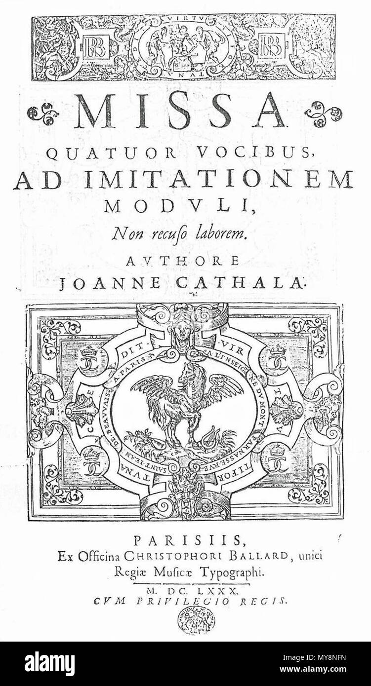 . English : page de titre de Cathala's 'masse Non recuso laborem" (Paris : 1680) . 12 mai 2016, 00:44:44. Jean Cathala,  + 1680 102 1680 Cathala Banque D'Images