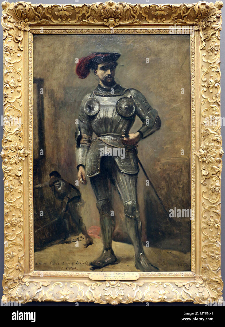 . L'homme en armure . Anglais : peintures de Jean-Baptiste-Camille Corot au Louvre . 1868 ; 2016-06-16 17:21:40. 94 Sailko Camille Corot, l'uomo in armatura detto anche il cavaliere, 1868 Banque D'Images