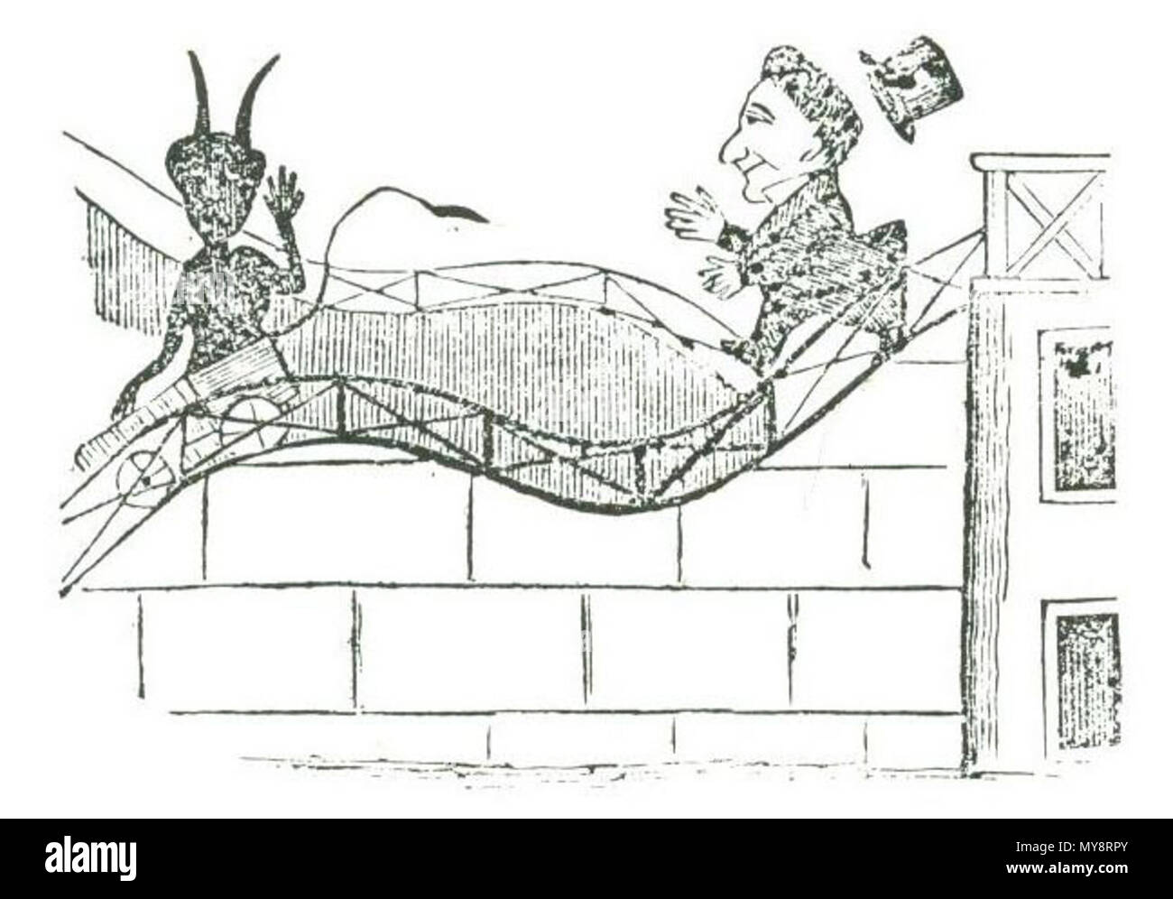 . Anglais : Céréales spéculations et se bat sur les tarifs sont prises en compte dans l'image, lorsqu'un bourgeois est dépeint comme équitation roller coaster avec le diable, dans le Söndagsbladet 1848:38 Suédois. La gravure sur bois. Spannmålsspekulationer tullstrider och Svenska : j'speglas borgare bilden av en som åker berg- och med dalbana djävulen. Söndagsbladet 1848:38. Xylografi. 1848. Roller Coaster 459 inconnu avec le diable Banque D'Images