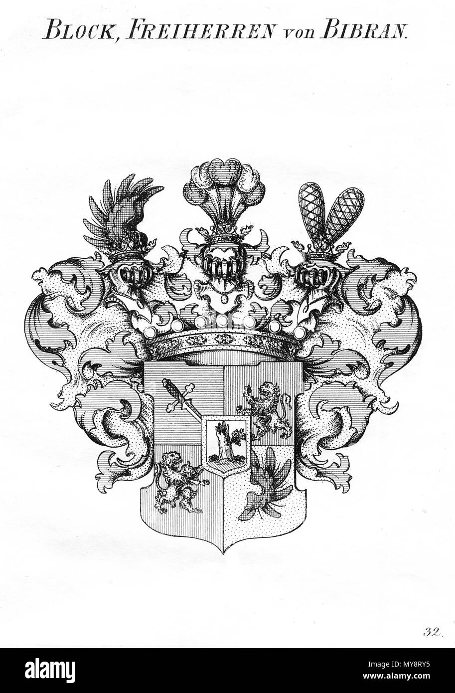 . Deutsch : Wappen von Bibran, bloc, -. Von Kupferstich-Wappen Tyroff. Bloc, Freiherren von Bibran. Nürnberg, Tyroff, 1847. environ 28,5 x 20 cm (Blatt). 1 Blatt verso weiß. - Kupferstichwappen aus dem Werk 'Wappenbuch der Preussischen Monarchie'. 29 mars 2017, 08:48:27. Nürnberg, Tyroff BlockBibrancofa, 1847 77 Banque D'Images