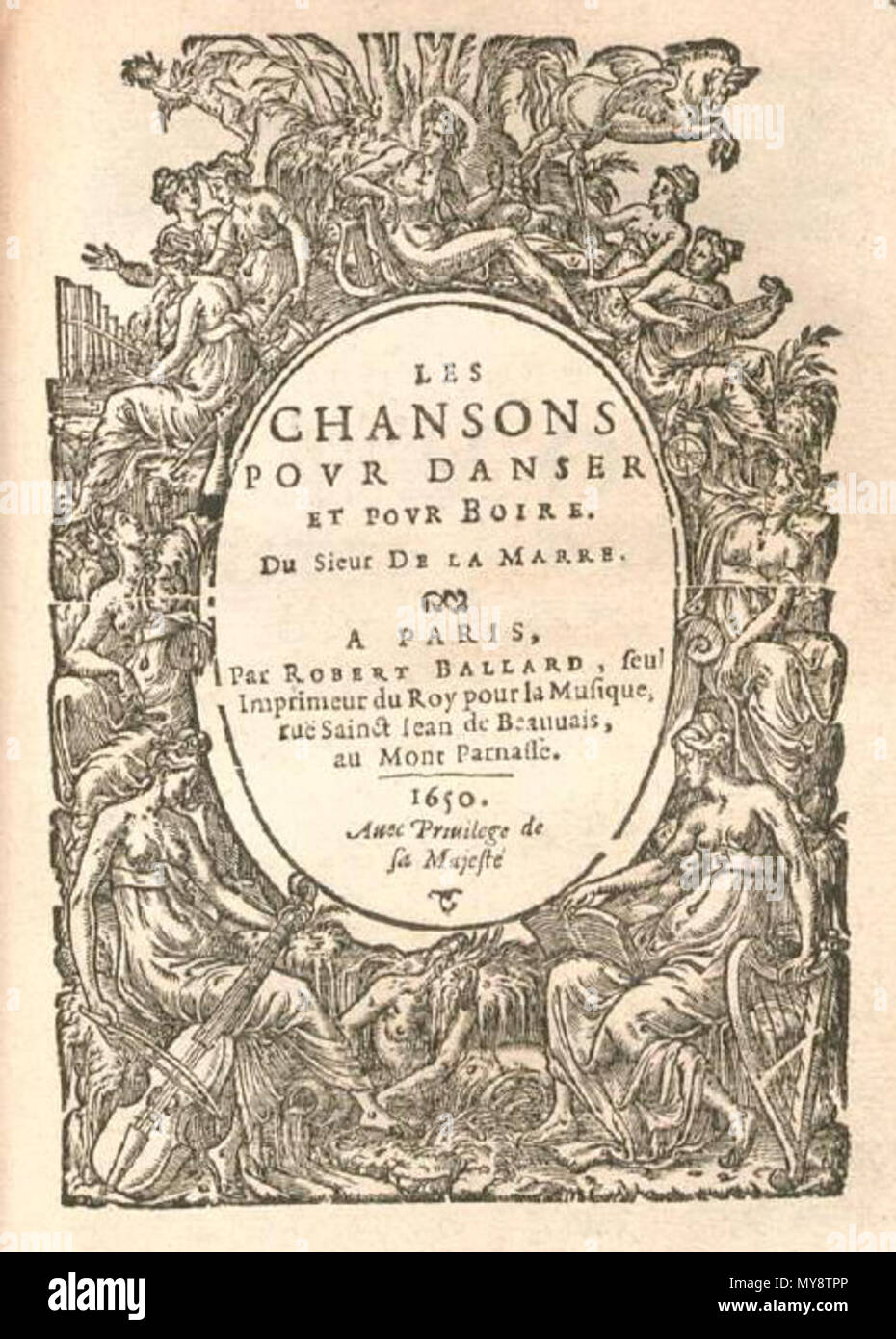 . Français : Les Chansons pour danser et pour boire de la marre (Paris, 1650). 1650. La Marre - Chansons pour danser et pour boire, 1650. 309 La Marre - Chansons 1650 Banque D'Images