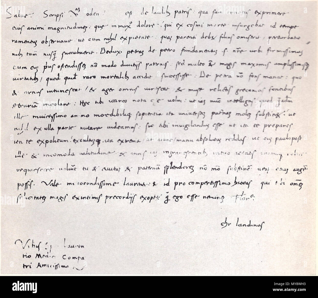 312 Landino, lettre autographe, Forlì Banque D'Images