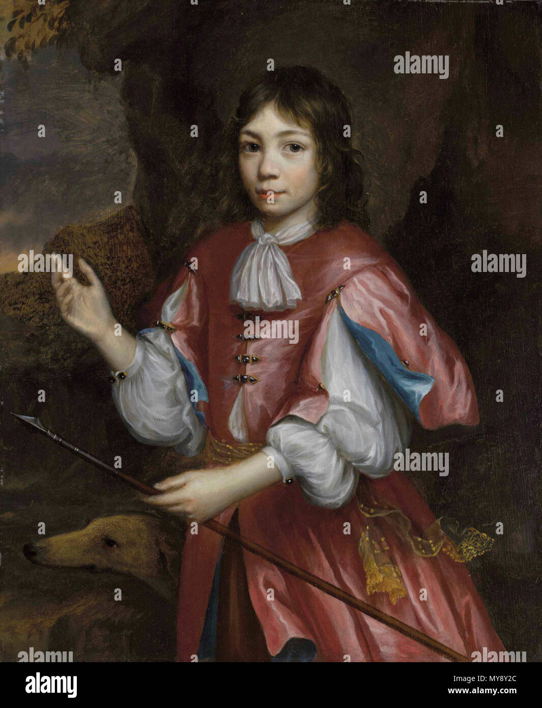 . Portrait d'un garçon avec un chien et lance, trois-quarts de longueur, un paysage rocheux au-delà de 351 Martin mijtens i portrait d'un garçon avec un chien et la lance trois quart Banque D'Images