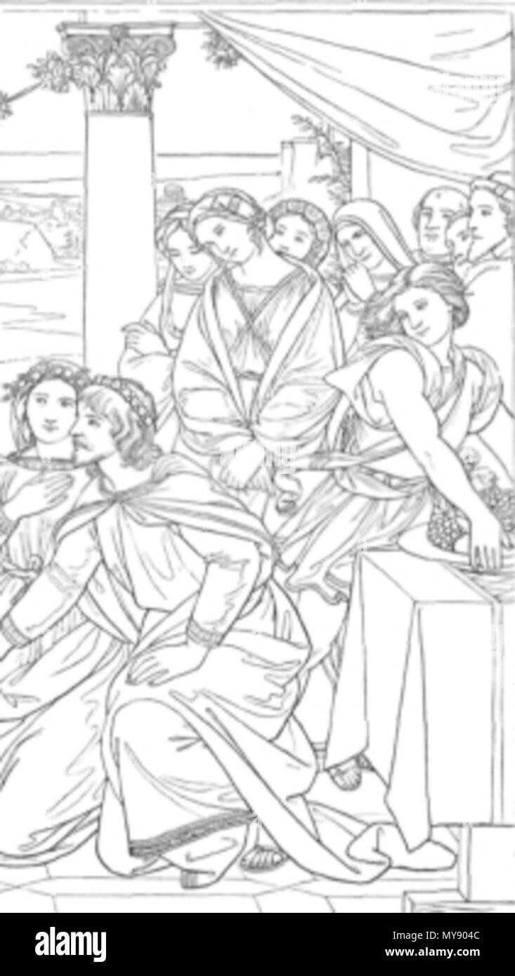 . Deutsch : RDK IV, 777, ABB. 1. Johann Friedrich Overbeck, 1857-62. : Das Sakrament der Ehe 1. Joh. Frdr. Overbeck, Das Sakrament der Ehe. Von Holzschnitt Gaber Août, 29,2 × 34,1 cm. Karton 1857-62. Nach J. F. Overbeck, Die sieben Sakramente, Regensburg o. J.3, Taf. 6. entre 1857 et 1862. Créateur:Gaber Août 1 04-0777-1 (rognée) Banque D'Images