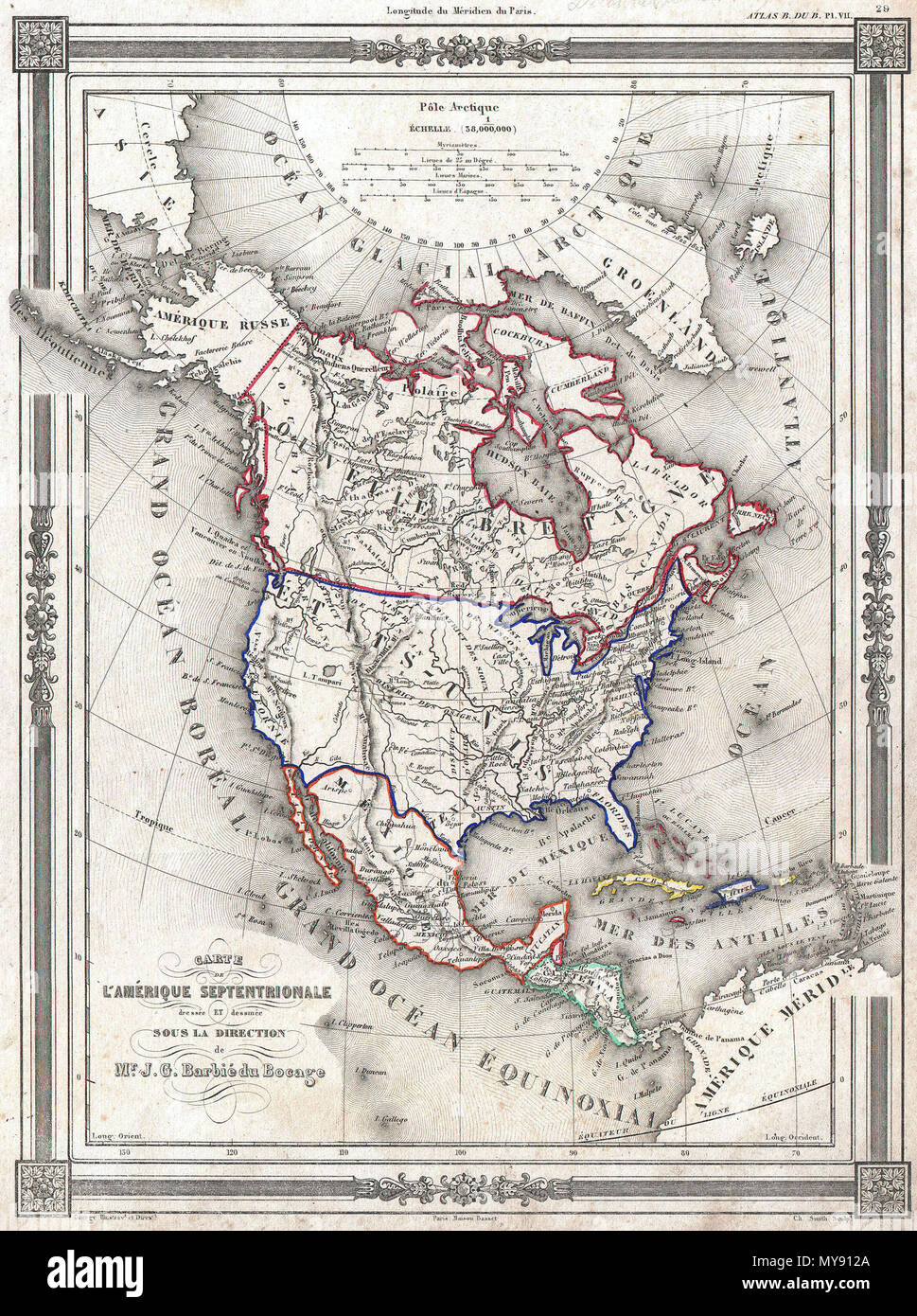 . Carte de l'Amerique Septentrionale dresse ET dessinee sous laDirection de M. J. G. Barbie du Bocage. Anglais : Une rare et très attrayants 1852 Carte de l'Amérique du Nord par J. G. Barbie du Bocage. Montre toute l'Amérique du nord du cercle arctique pour la partie nord de l'Amérique du Sud. Les États-Unis s'affiche peu après l'acquisition du Texas et de la Californie si l'achat Gadsden. Frontière du Texas est pâle mais l'état est montré à sa pleine mesure. De nombreux noms de tribus indiennes américaines y compris l'Osages, Sioux et les Mandans. Le Grand Lac Salé apparaît comme le lac Tam Banque D'Images