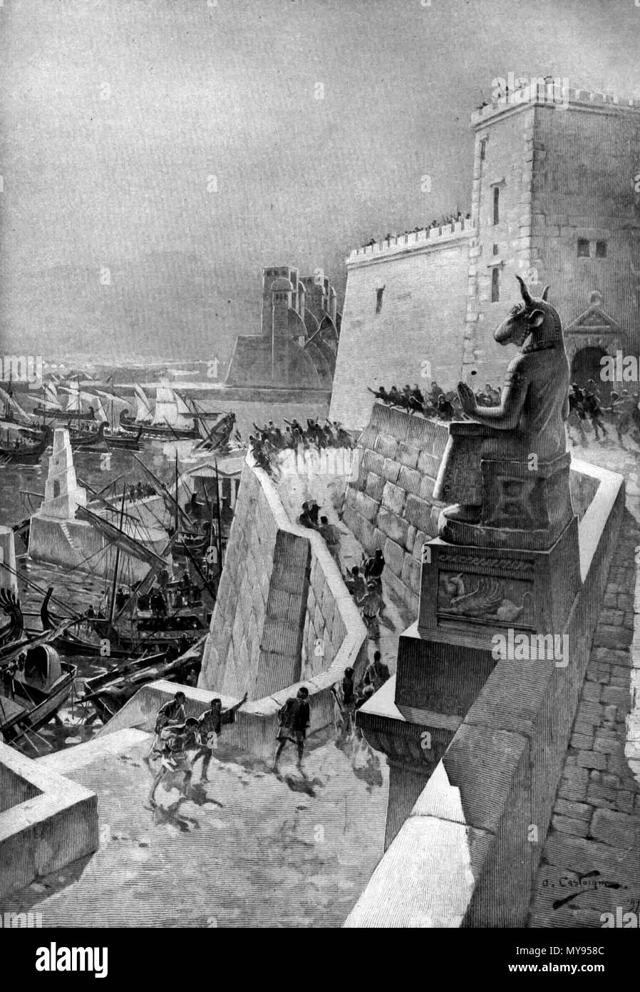 . Une action navale lors du siège de Tyr . Entre 1898 et 1899. Andre Castaigne 18 une action navale pendant le siège de Tyr par André Castaigne (1898-1899) Banque D'Images