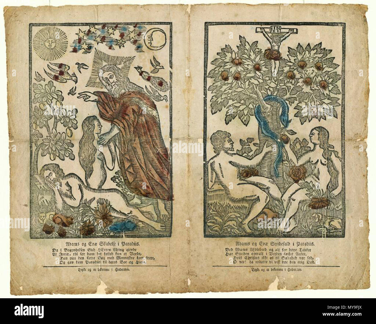 23 Adams og Evae je Skabelse Paradiis. Adams og Evae je Syndefald Paradiis Banque D'Images