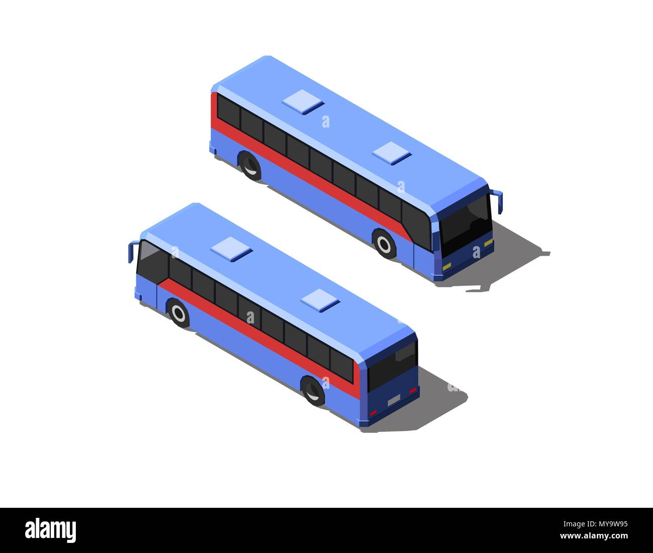 Blue bus de passagers. Deux vues différentes vector illustration isométrique. Illustration de Vecteur