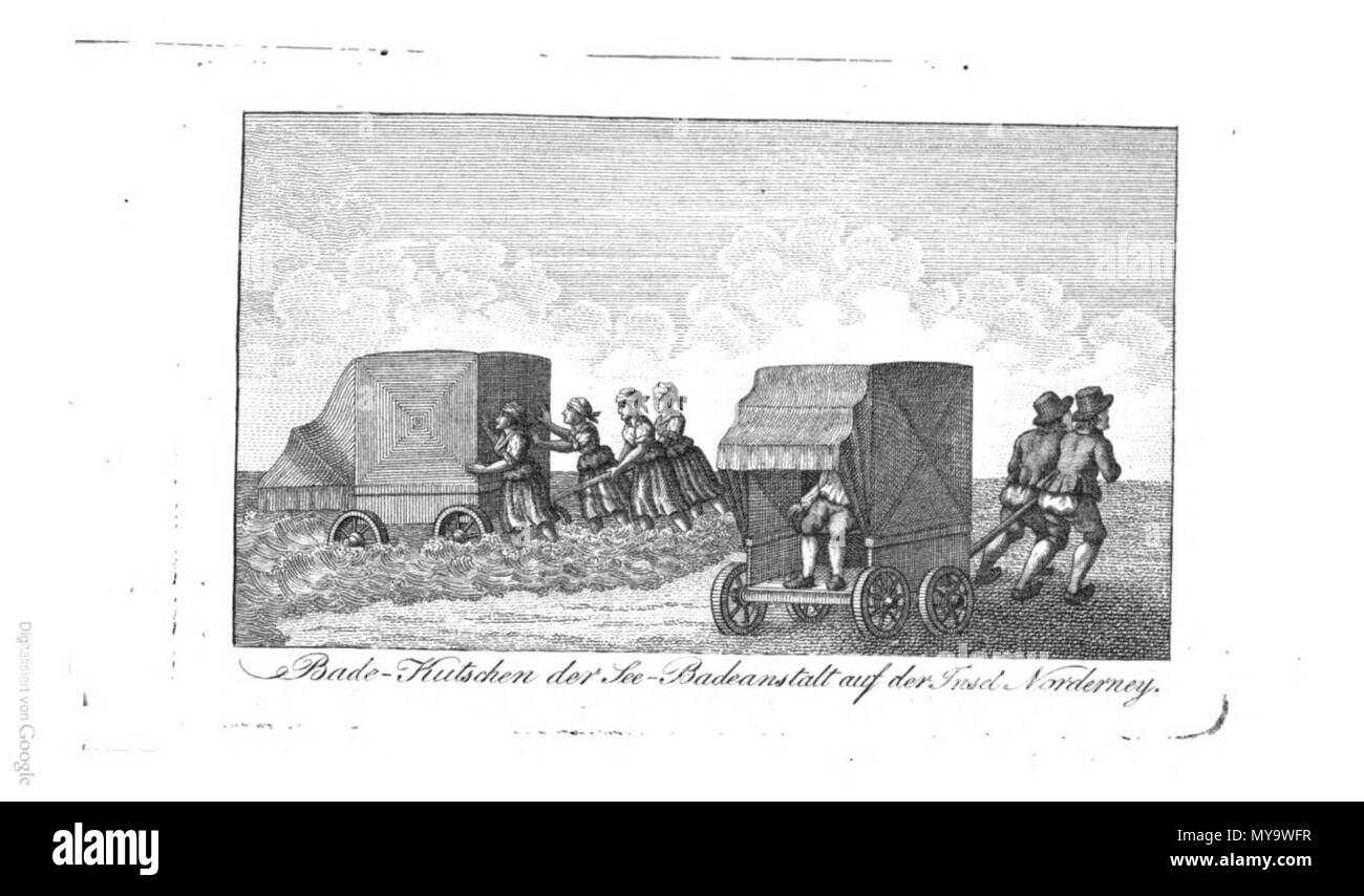 . Deutsch : Badekarren werden ins Meer gefahren der See-Badeanstalt Bade-Kutschen:Titel auf der Insel Norderney . avant 1822. Friedrich W. von Halem 59 Badekarren 1820 Banque D'Images . Deutsch : Badekarren werden ins Meer gefahren der See-Badeanstalt Bade-Kutschen:Titel auf der Insel Norderney . avant 1822. Friedrich W. von Halem 59 Badekarren 1820 Banque D'Images