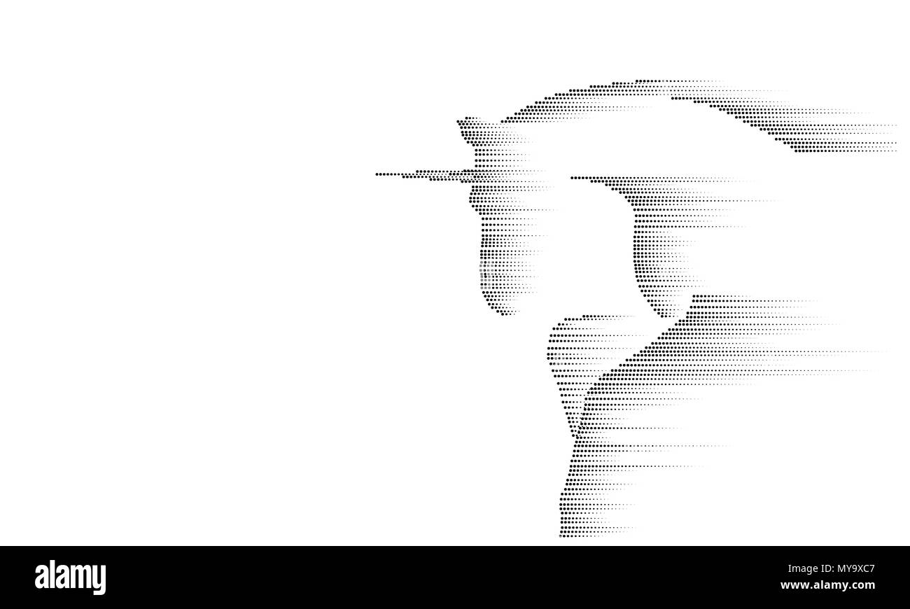 White monochrome gris cheval équitation symbole UNICORN. Décoration créative toile magique fée corne mythe moon light fantasy background vector illustration Illustration de Vecteur