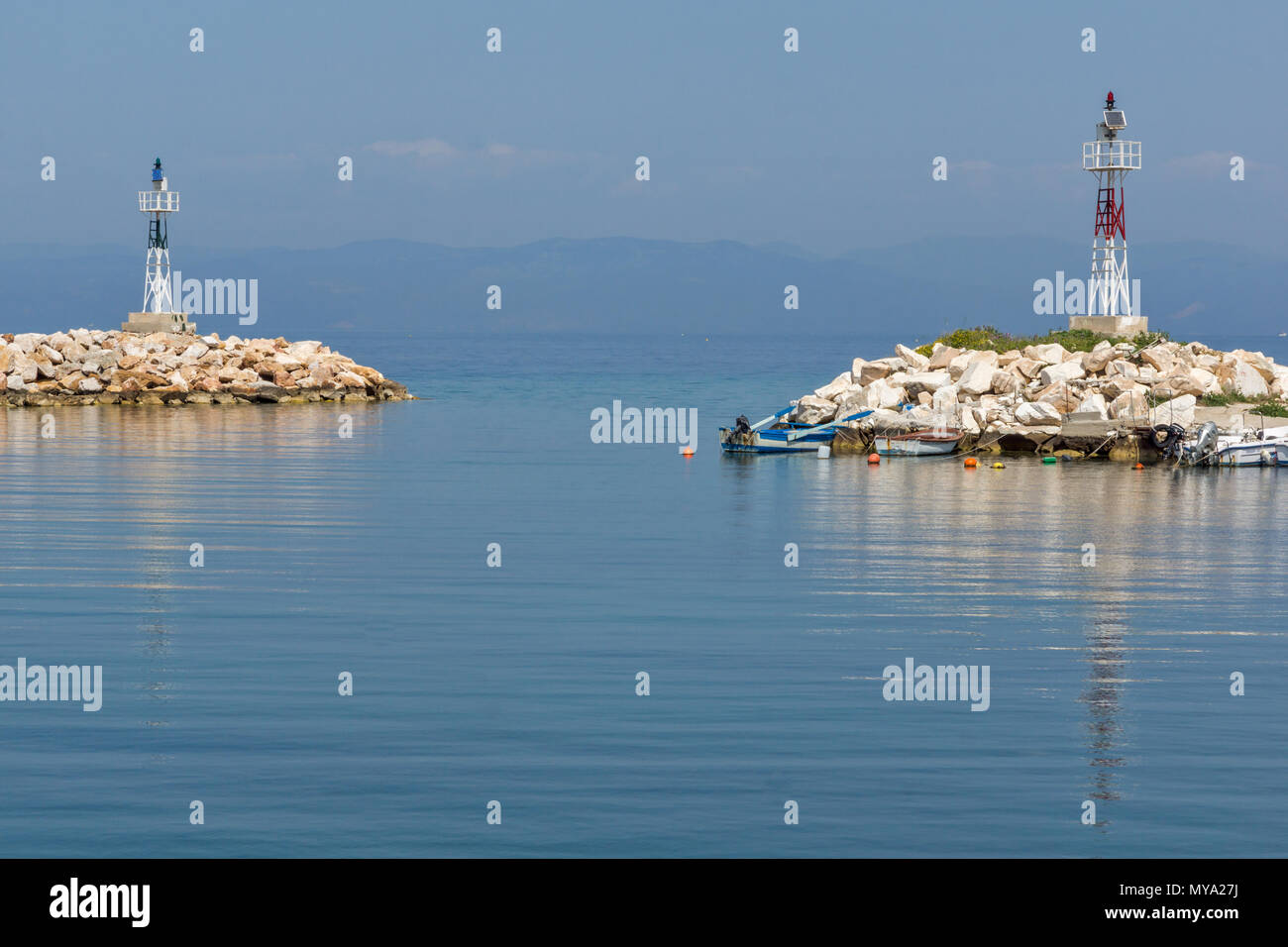 Panorama incroyable avec port de Skala Sotiros, l'île de Thassos, Macédoine orientale et Thrace, Grèce Banque D'Images