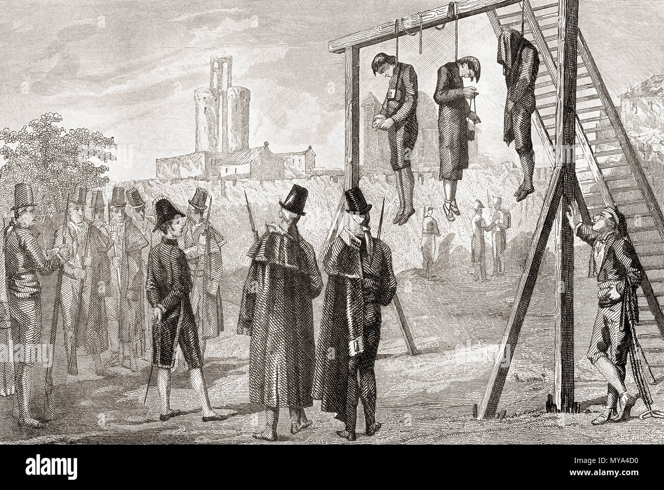 Exécutions en Espagne au 19e siècle. À partir de la Historia de los Crimenes del Despotismo, publié en 1870. Banque D'Images