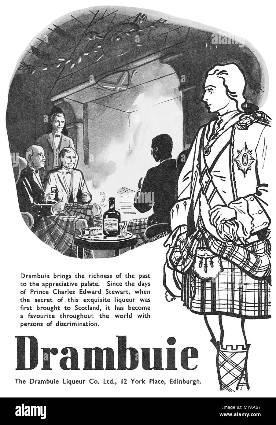 1950 La publicité pour Drambuie liqueur. Banque D'Images