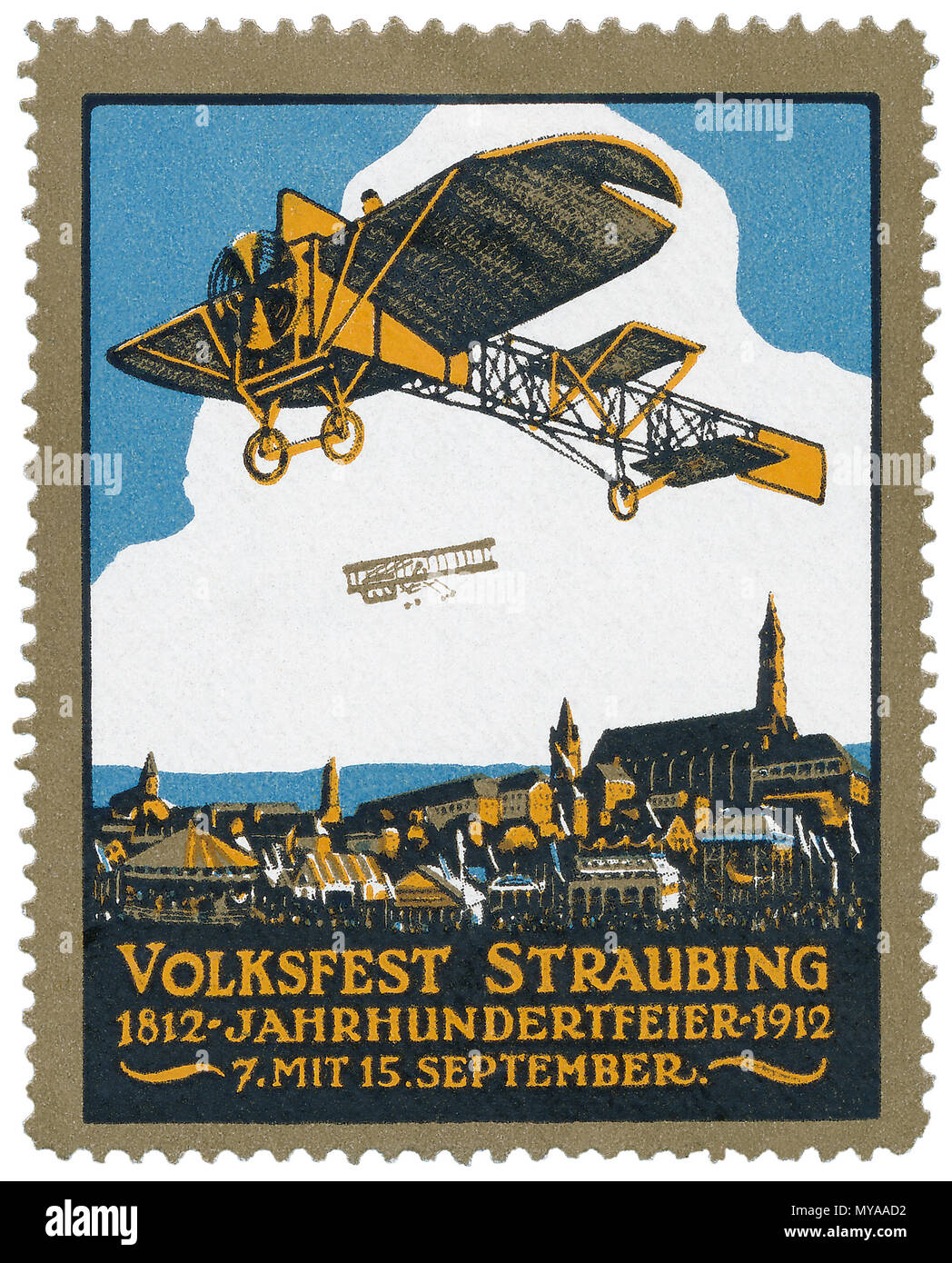Le commerce allemand Vintage stamp pour le 1912 Straubing Volksfest. Straubing est en Haute-bavière, la volksfest est maintenant appelé Gäubodenvolksfest, et c'est un festival de la bière et fête foraine qui continue à ce jour. Banque D'Images