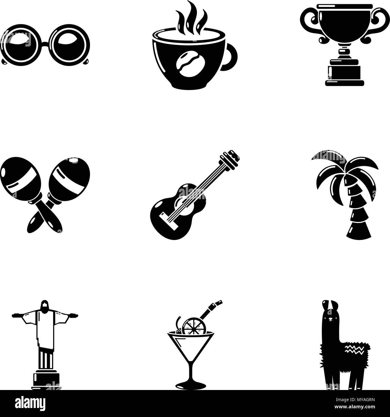 Vacances au Brésil, le style simple icons set Illustration de Vecteur