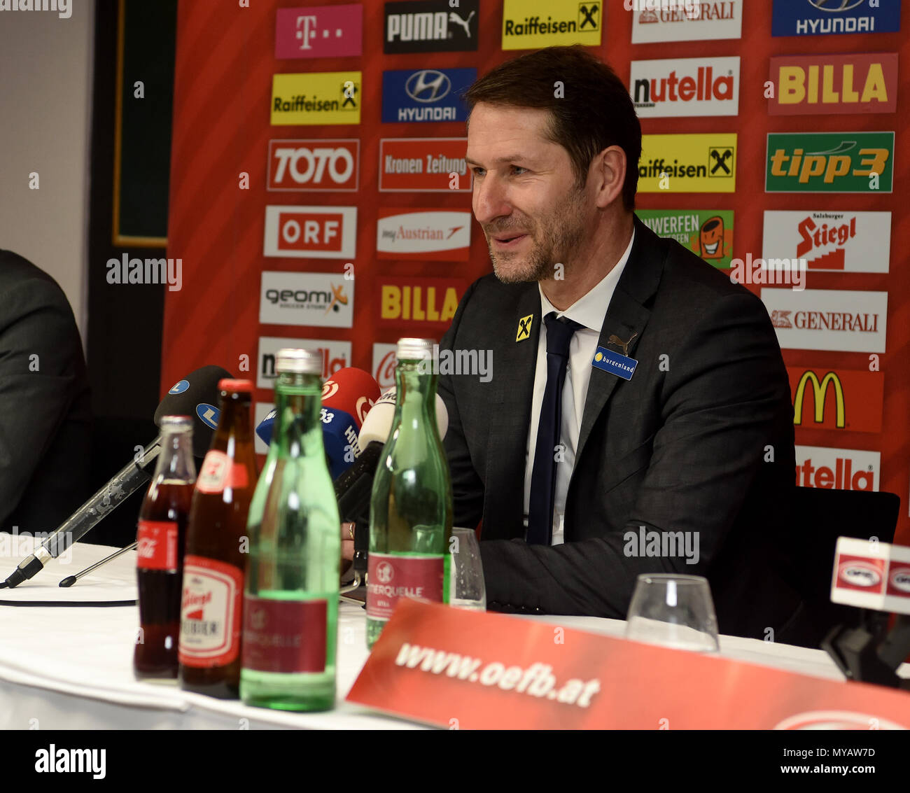 Innsbruck, Autriche - 30 mai, 2018. L'entraîneur de l'équipe nationale de football autrichien Franco Foda lors d'une conférence de presse après le match amical contre l'Autriche Rus Banque D'Images