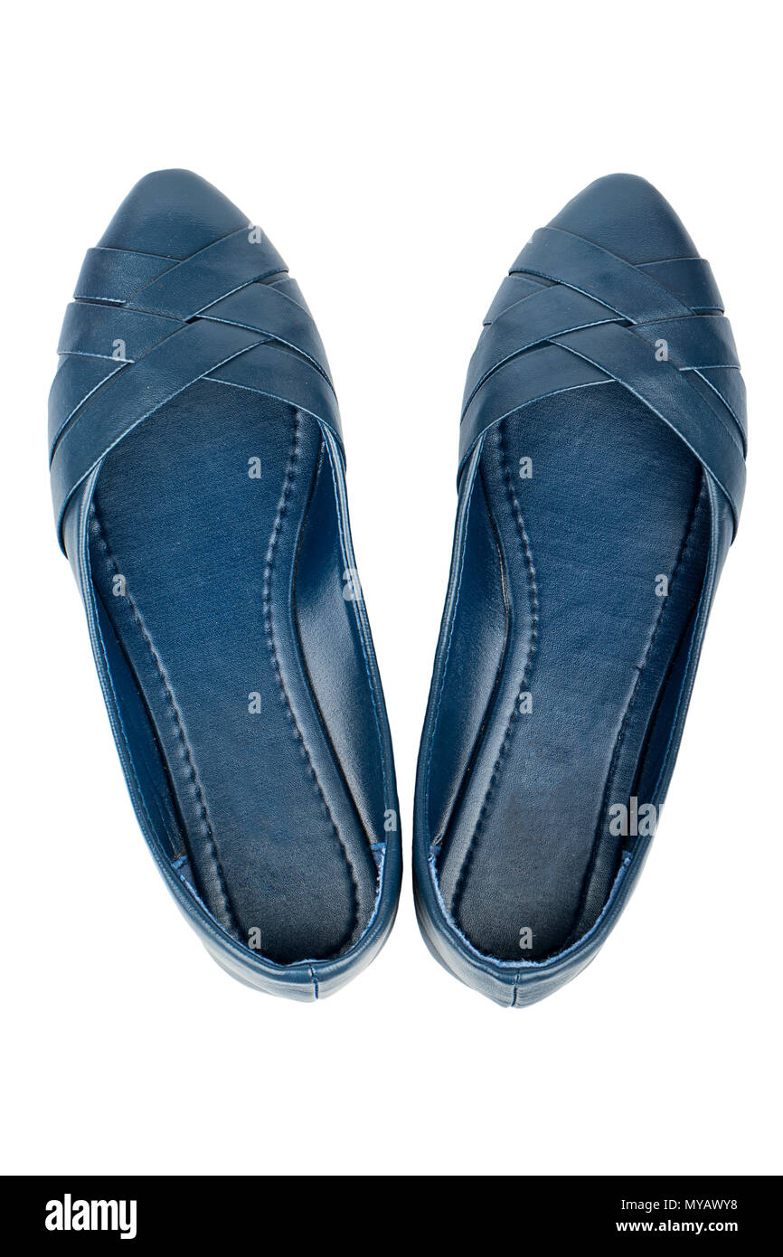 Women's summer blue chaussures cour isolé sur fond blanc, vue du dessus Banque D'Images