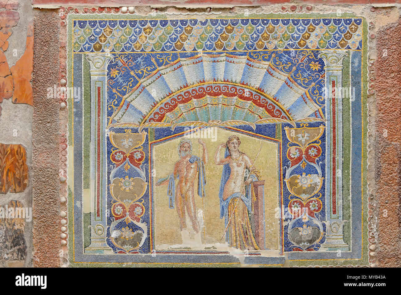 Neptune et Amphitrite mosaic, dans la maison de Neptune et Amphitrite, dans le Triclinium, Herculanum, Italie Banque D'Images
