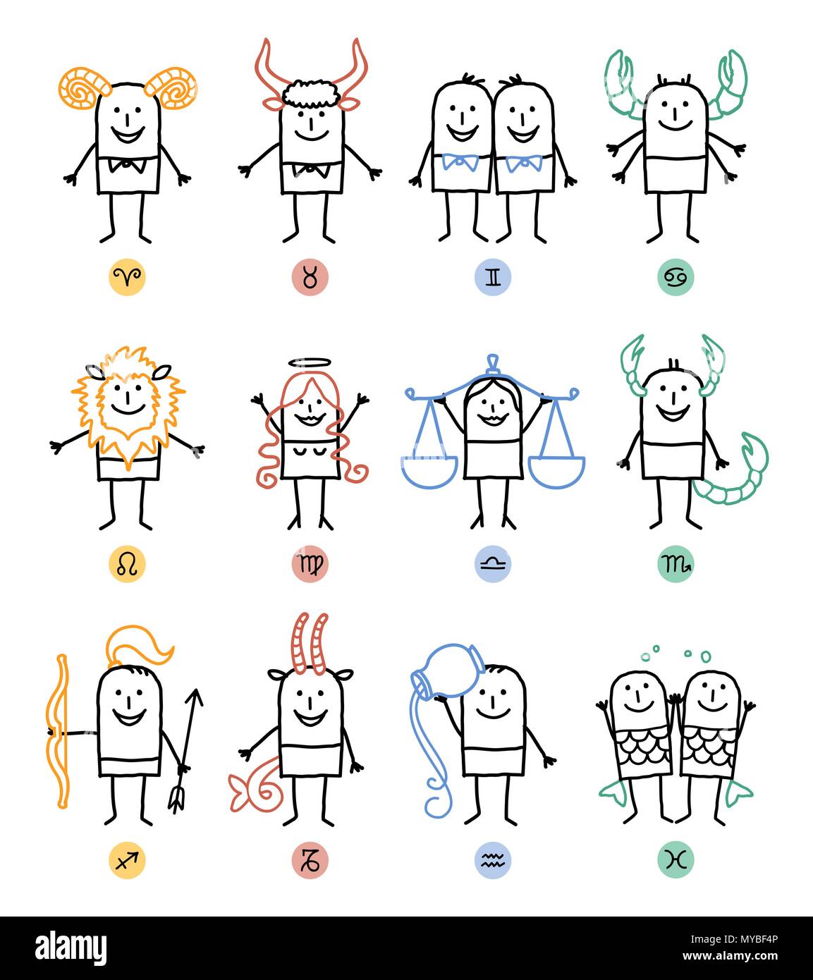 Douze Signes du zodiaque de personnages de dessins animés Illustration de Vecteur