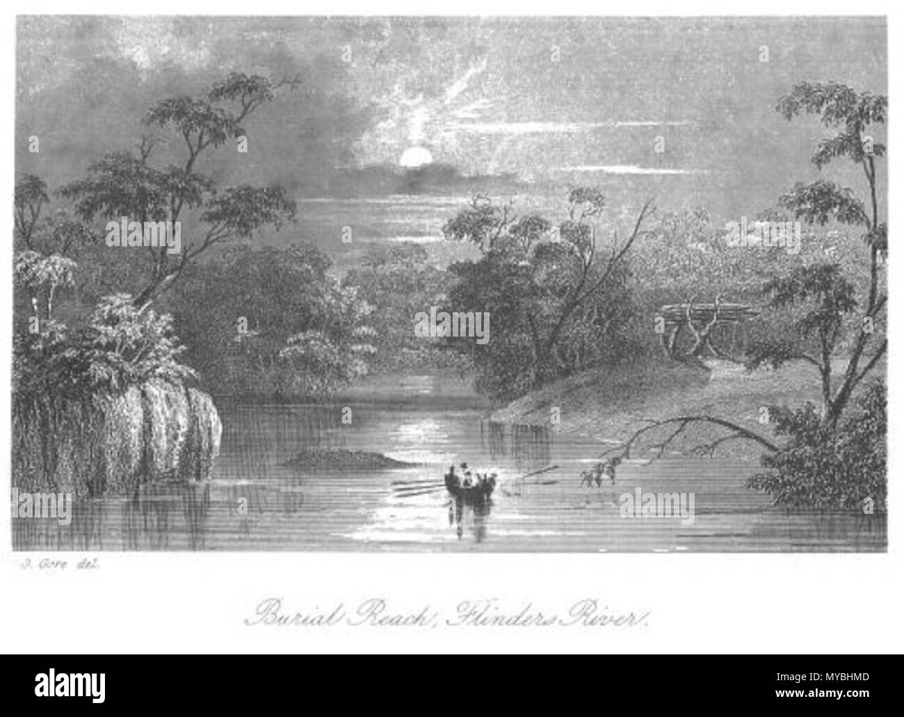 . Il s'agit d'une image intitulée "Atteindre l'inhumation, fleuve Flinders' du volume 2 de John Lort Stokes' livre 1846 Découvertes en Australie. 1846. G. Gore 91 Atteindre l'inhumation (découvertes en Australie) Banque D'Images