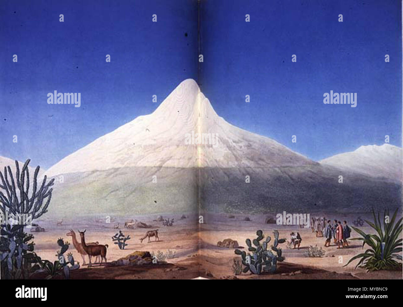 . De l'Aquarelle volcan Chimborazo, Équateur, basé dans les notes d'Alexander von Humboldt. Le dessin a été publié dans Alexander von Humboldt et Aimé Bonpland travail Voyage de Humboldt et Bonpland...Ière partie ; relation historique..., Paris, F. Schoell, 1810. 1810 109 Chimborazo1 Banque D'Images