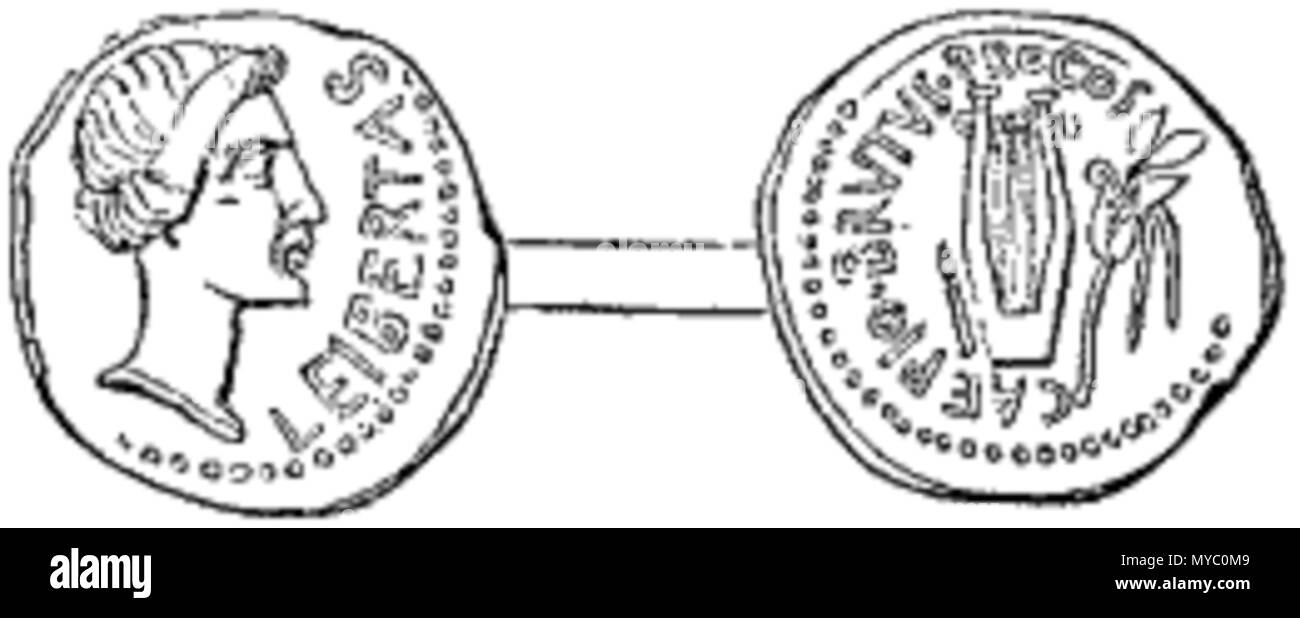 . Français : pièce de Marcus Iunius Brutus. Nederlands : Munt van Marcus Iunius Brutus. 1867. Smith, William 119 Coin Caepio Brutus Procos Banque D'Images