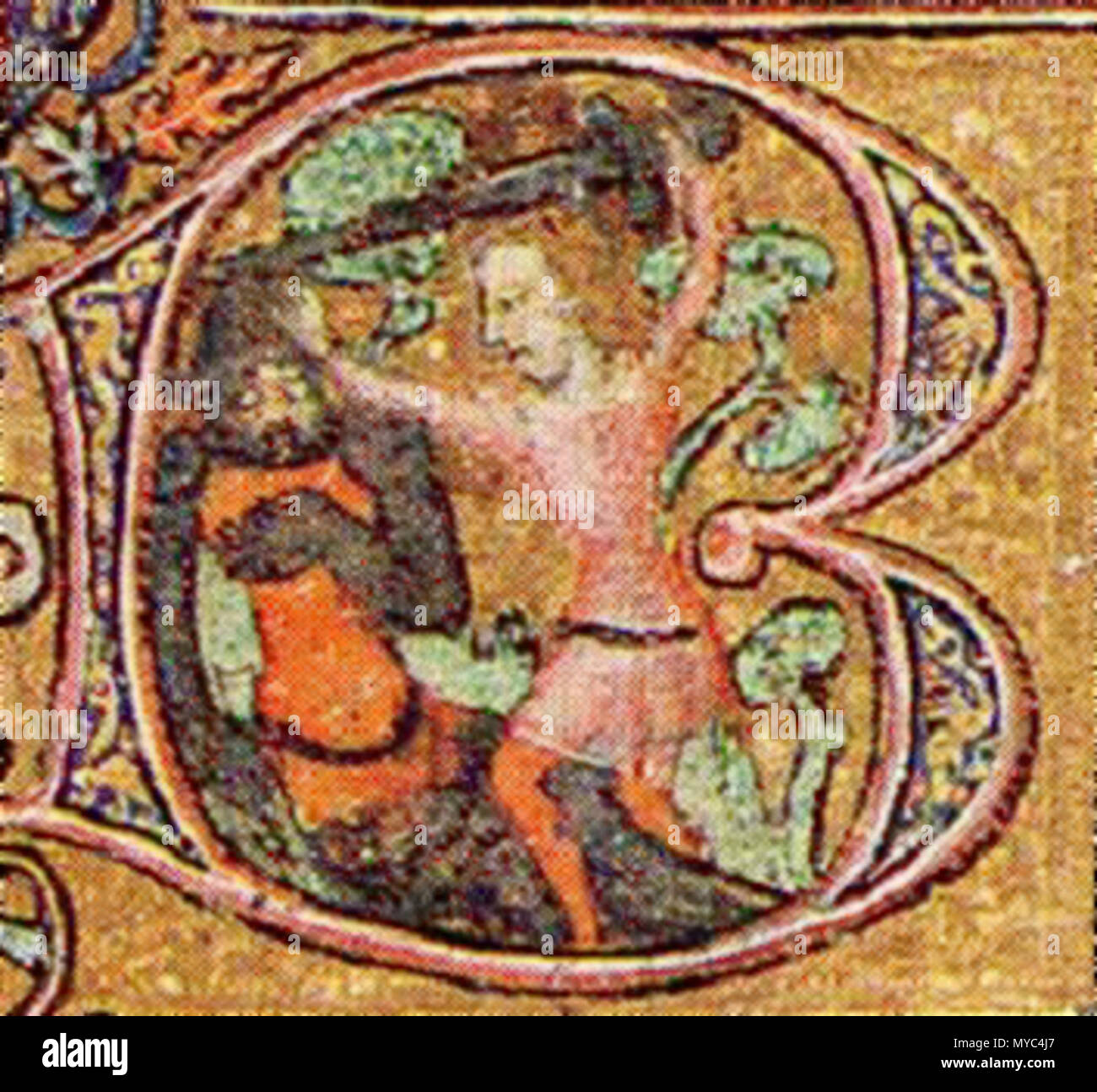 . David et Goliath, le vaincu de Mme Fitzwilliam 38-1950 f 1r . circa 1380. John de Teye ? 133 David le berger Fitzwilliam 38-1950 Banque D'Images