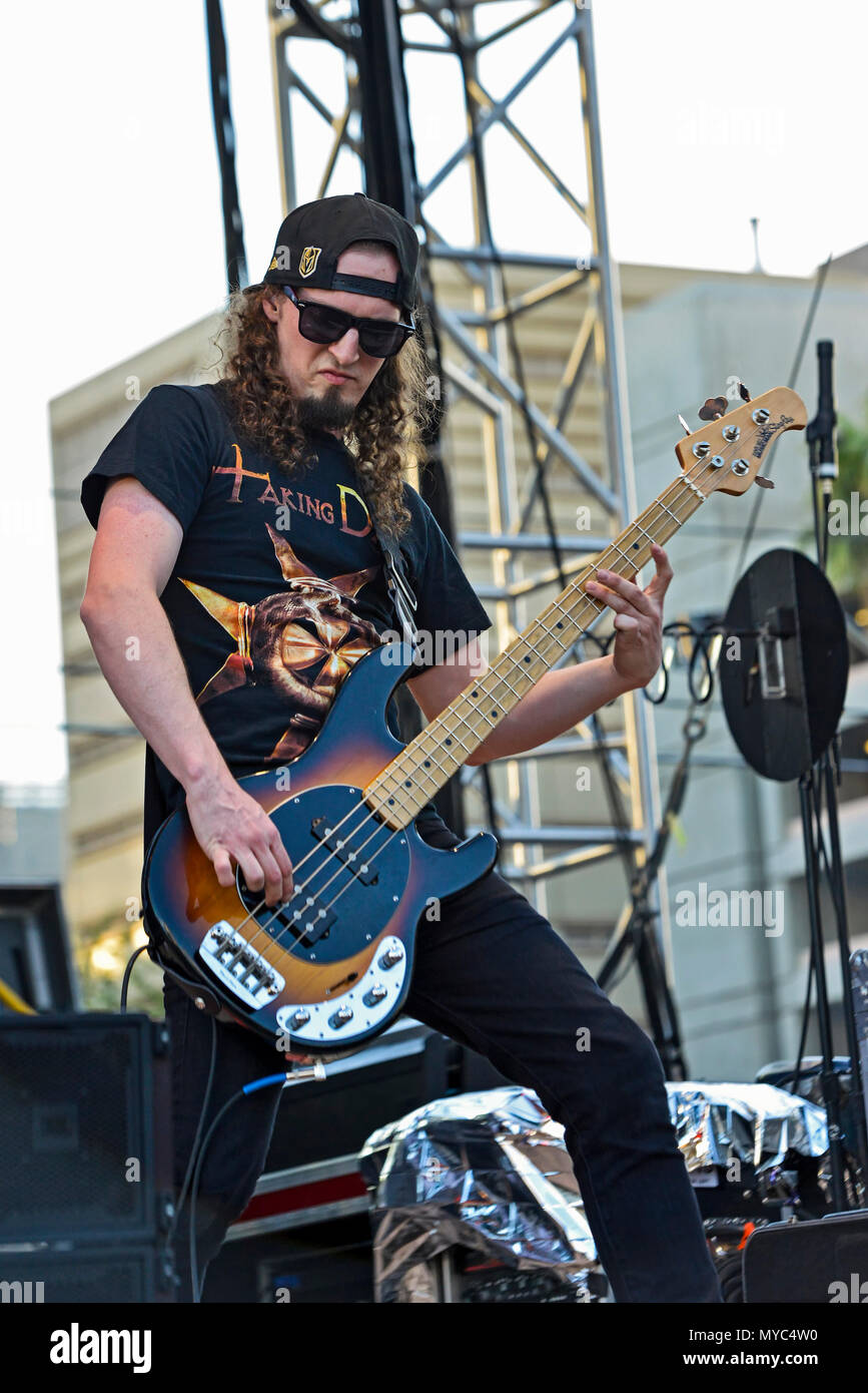 Las Vegas, Nevada, 21 avril 2018 â€" Adelitas Way l'exécution au jour 2 de la deuxième édition annuelle de Las Stique heavy metal music festival qui a eu lieu au centre-ville Banque D'Images