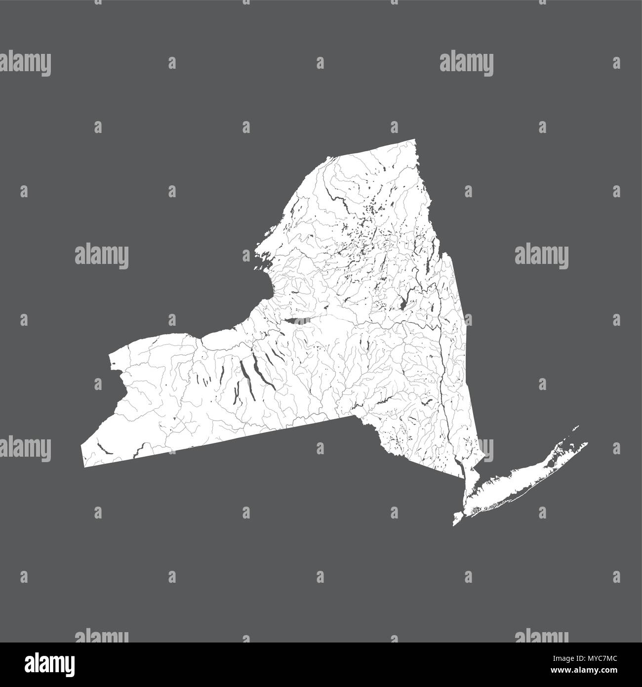 Les états américains - Plan de New York. Fait main. Les rivières et lacs sont indiqués. Merci de regarder mes autres images de la série cartographique - ils sont tous très détail Illustration de Vecteur