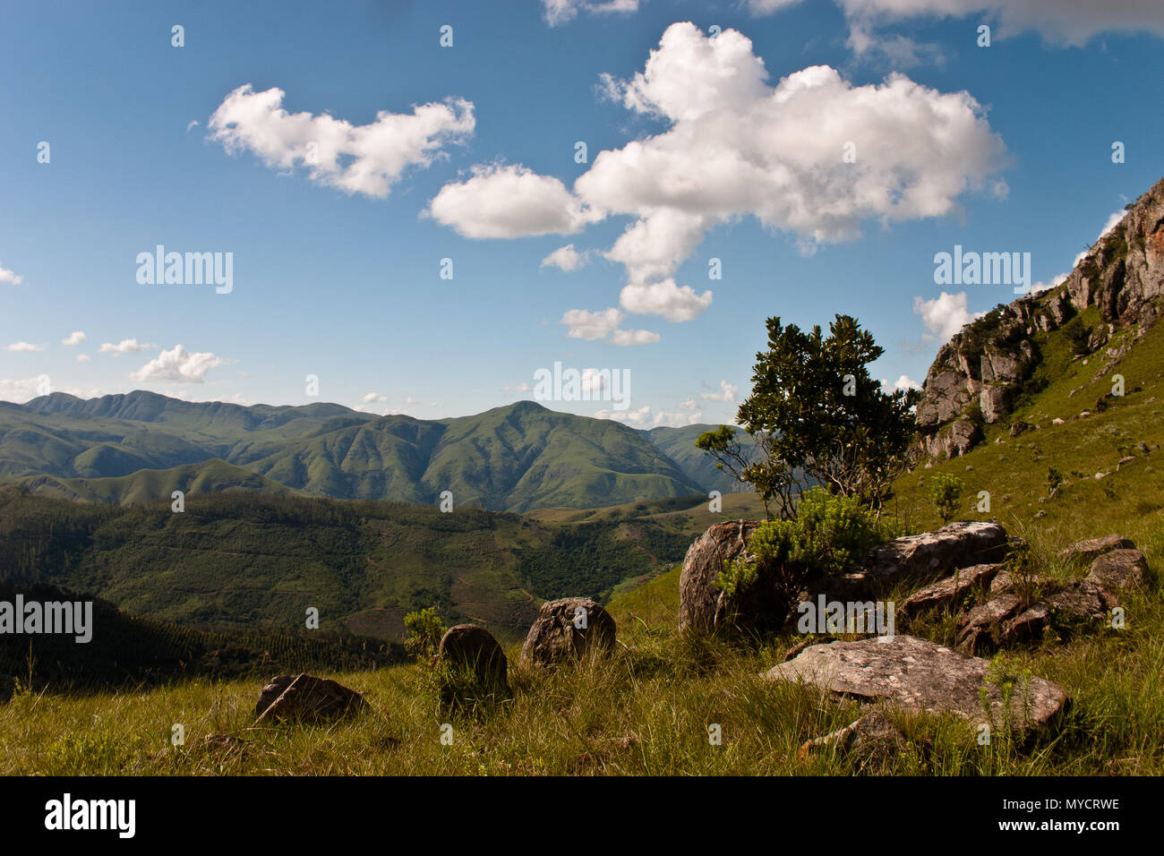Vue sur la crête de la montagne verte dans la partie orientale du Swaziland, on appelle cela de la Suisse de l'Afrique Banque D'Images