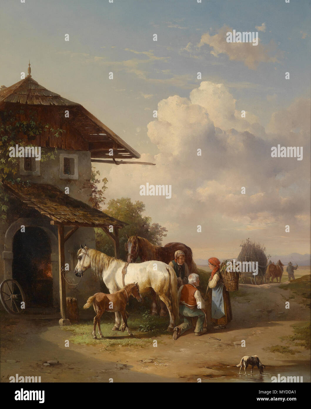 . Allemand : Beim Hufschmied . en 1903. Edmund Mahlknecht (1820-1903) 153 Edmund Mahlknecht Beim Hufschmied Banque D'Images