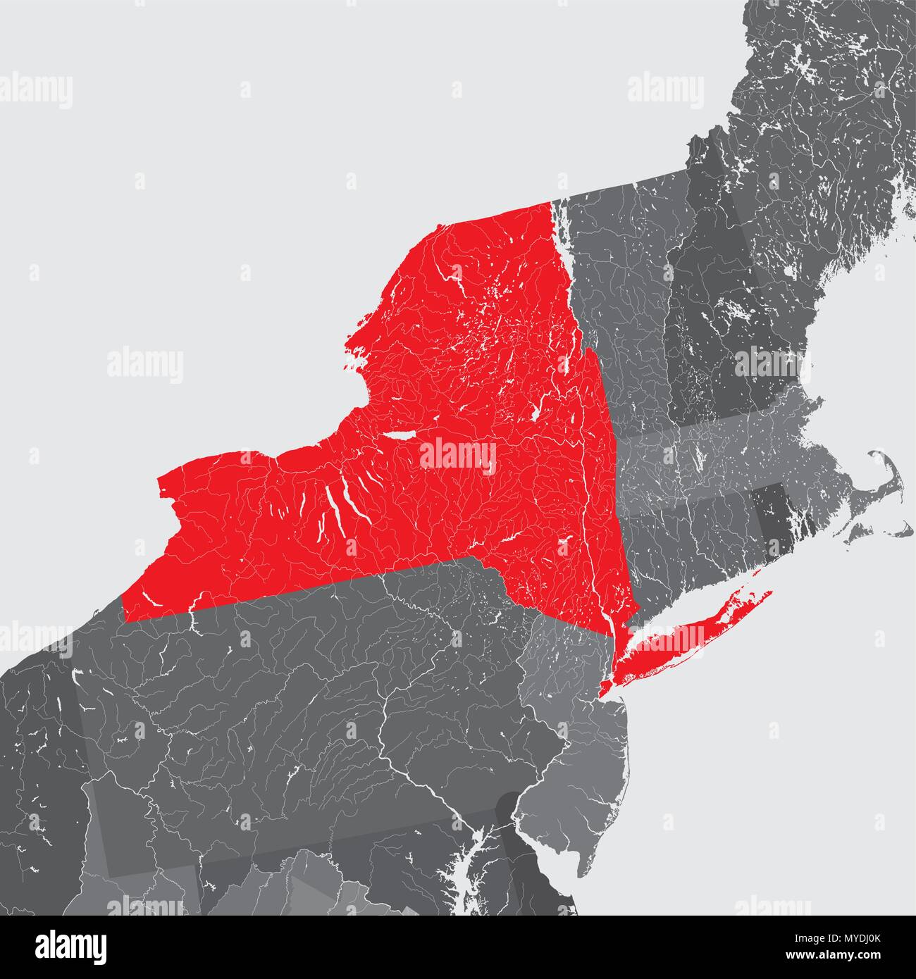 Les états américains - nord-est des États-Unis - New York - carte fait main. Les rivières et lacs sont indiqués. Merci de regarder mes autres images de la série cartographique Illustration de Vecteur