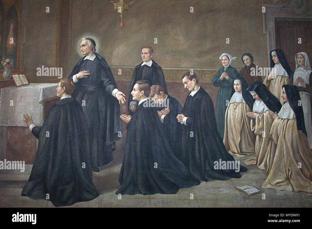 . Anglais : Peinture avec saint Jean Eudes avec les pères et les sœurs de la congrégation fondée par lui-même. Peint pour la cérémonie de béatification de Eudes, 1909 . 1909. EudisteFund 170 inconnu Banque D'Images . Anglais : Peinture avec saint Jean Eudes avec les pères et les sœurs de la congrégation fondée par lui-même. Peint pour la cérémonie de béatification de Eudes, 1909 . 1909. EudisteFund 170 inconnu Banque D'Images