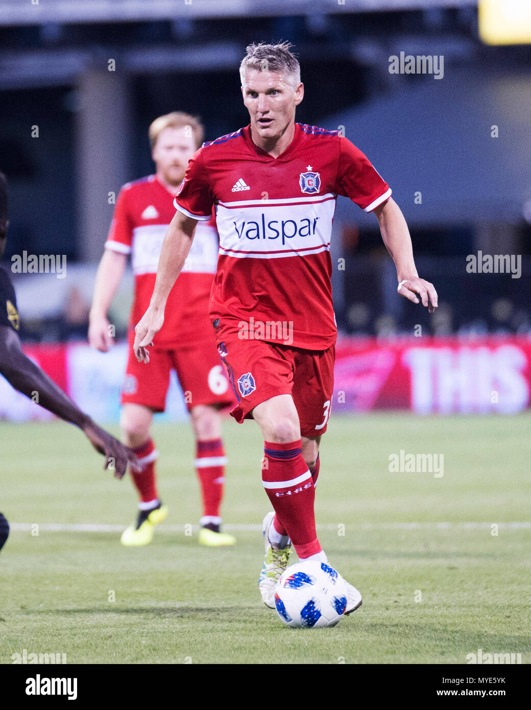 Columbus, Ohio, USA. 6 juin 2018 : le milieu de terrain Bastian Schweinsteiger Chicago Fire (31) gère la balle contre SC Columbus Crew de Columbus, OH, USA. Brent Clark/Alamy Live News Banque D'Images