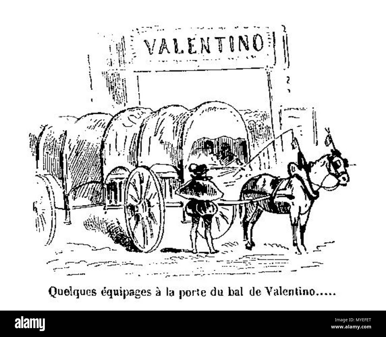 . English : Voiture de blanchisseuses à l'entrée du bal Valentino à Paris en 1877. 10 mars 1877. G. Lafosse Exportation 173(428) Banque D'Images