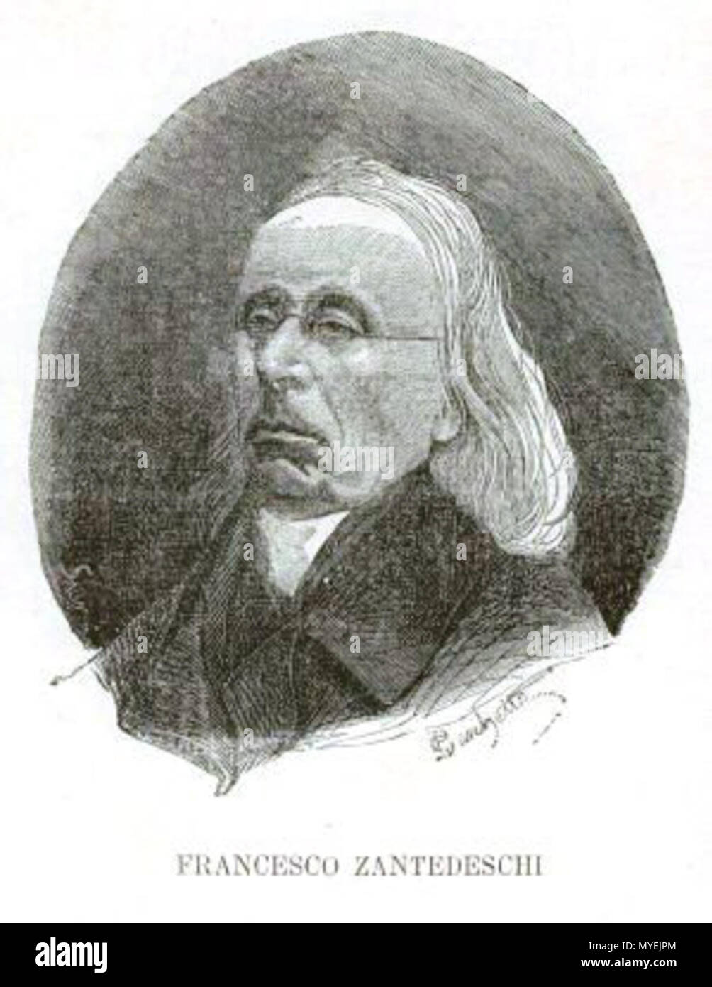 . Anglais : Francesco Zantedeschi 1797 à 1873 pour illustrer cet article. Ce portrait de Francesco Zantedeschi a été publié par Stefano De Stefani, président de l'Académie de l'Agriculture, des arts et du Commerce de Vérone, le 21 mars 1875 pour accompagner son éloge à Zantedeschi à l'occasion de la transport de ses cendres au cimetière à Vérone. Version noir et blanc . Ce fichier n'est pas informations sur l'auteur. 185 Francesco Zantedeschi Banque D'Images