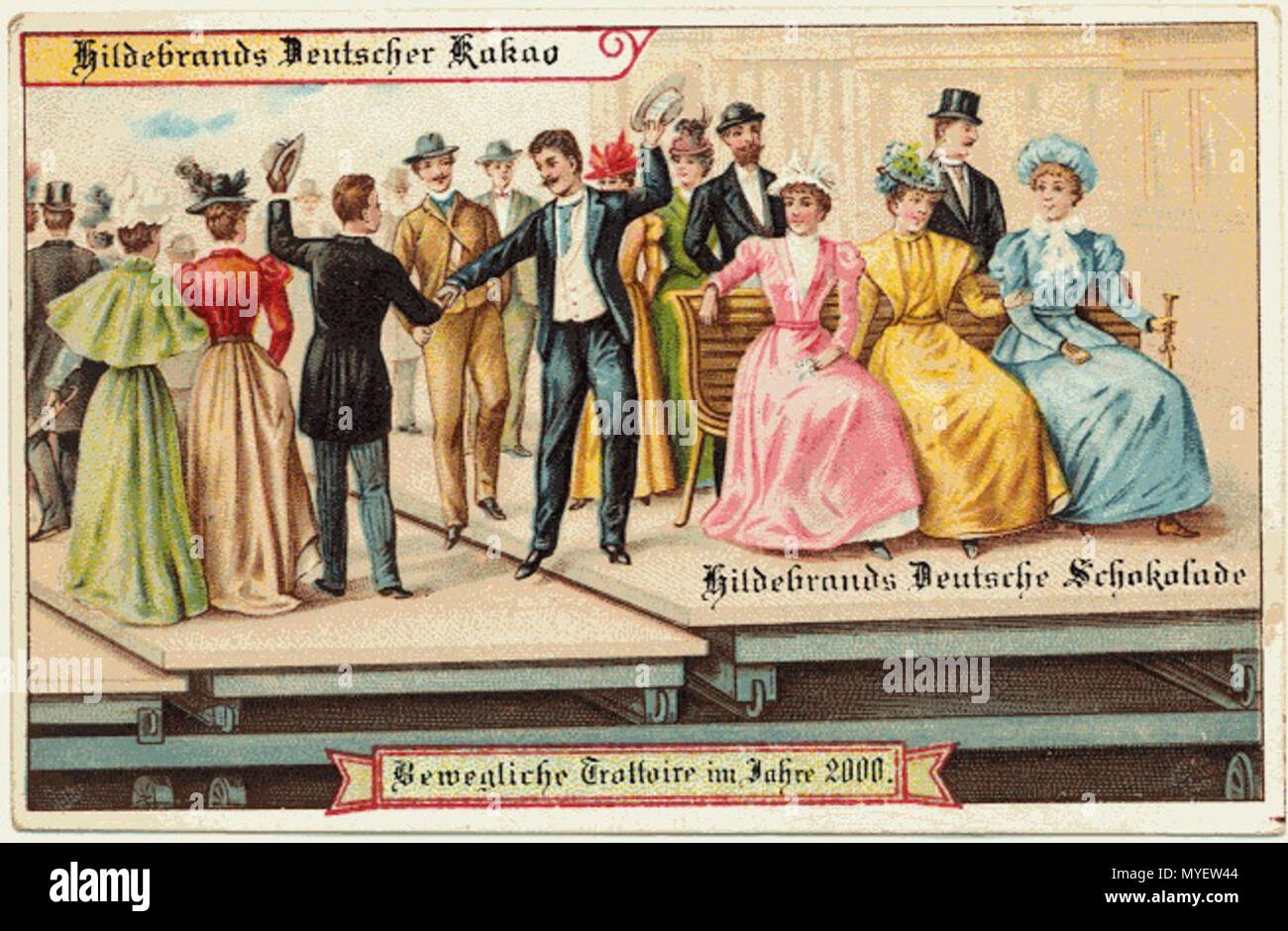 . Anglais : l'Allemagne en 2000 (XXI siècle) de l'année. Speedy trottoires. Allemagne, Hildebrand chocolade en usine. Русский : Шоколад из серии 'Германия в 2000 году шоколадной фирмы Гильдебранд» «Самодвижущийся тротуар' - 'несколькими полосами с'. Репродукция журнале Очевидное публиковалась в 'невероятное', 2008 и год. 1899 - 1900-01. inconnu et n'est pas indiqué sur la carte postale / не указан 209 Allemagne en XXI siècle. Trottoire Banque D'Images