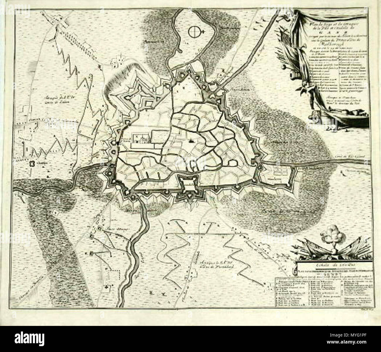 . Titre anglais : Plan du siège et les attacques de la ville et citadelle de Gand Bouilloire Anon. Description de l'année 1729 gravée sur cuivre antique de l'attaque de la ville de Gand et de la Citadelle ( Gand / Gendt ), en Belgique, au cours de la guerre de Succession d'Espagne. Le lieu/Objet cartes anciennes / Gand / Gendt / Belgique état excellent état et très bien- encré ! Couleur Noir / blanc Taille de l'image 23 x 81 cm 19 1/4 pouces. . Pas de 210, la carte 1729 Gand Banque D'Images